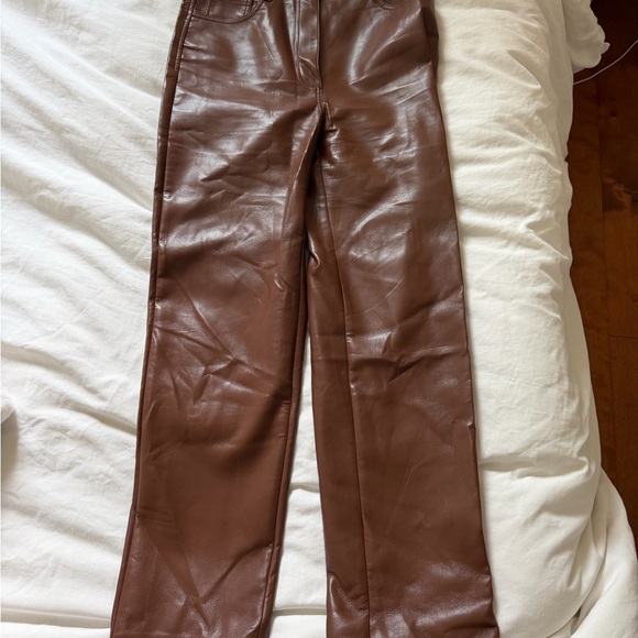 Aritzia Pants - Aritzia Melina Faux Leather Straight-Leg Pants in Rich Brown